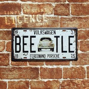 【メール便可】 (55) BEETLE VOLKSWAGEN FERDINAND PORSCHE ダメージ風デザイン ブリキ プレート Tin number plate ティン プレート ナンバープレート