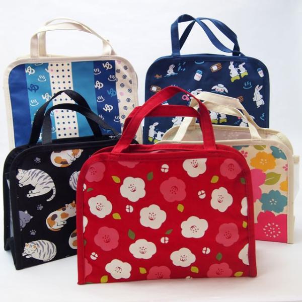 温泉バッグ ボディタオル 選べる2点セット　くろちく スパバッグ 椿 桜 猫 兎 梟 市松小紋 パン...