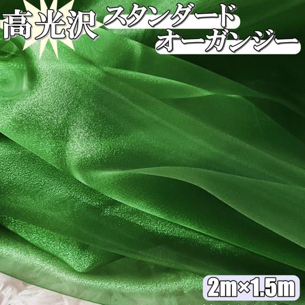 高光沢 オーガンジー 生地 緑色 2ｍ×幅150cm 手芸 カラー 無地 布  (送料無料)hos-...