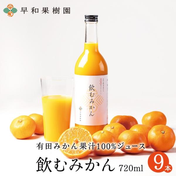 みかん ジュース 有田 無添加 ストレート 果汁100% 早和果樹園 飲むみかん 720ml×9本入...