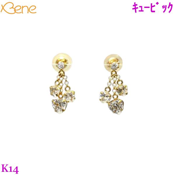 K14　ハート　キュービック　ピアス