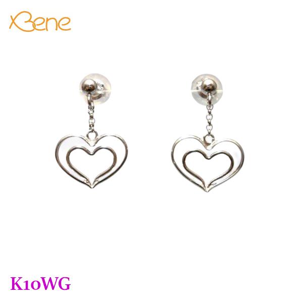 K10WG　ハート　２連　スタッドタイプ　ピアス　