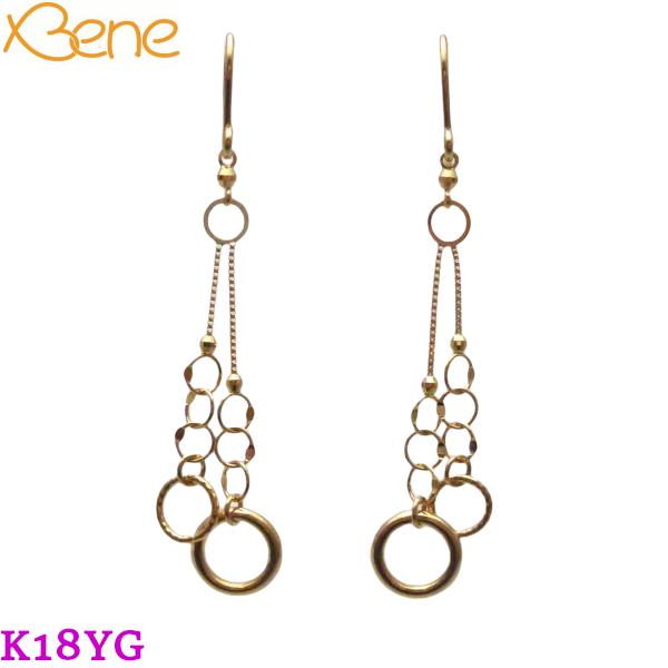 K18YG　ピアス　連リング　バブル　フック　イエローゴールド　ぶら下がり