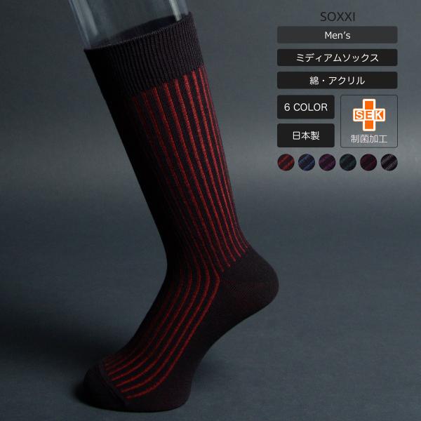 制菌メンズリブカラーミディアムソックス