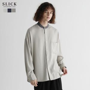 シャツ メンズ ファッション バンドカラー T/R ツイル クレリック ドロップショルダー 春 夏 秋 SLICK スリック 5169705｜soyous