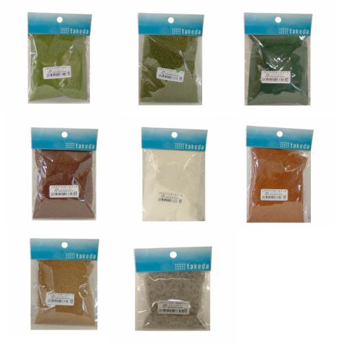 ジオラマパウダー 8色 100ｍｍ×120ｍｍ袋入り 薄緑 緑 薄緑Ｓ 玉砂利 茶 薄茶 黄土 白 ...
