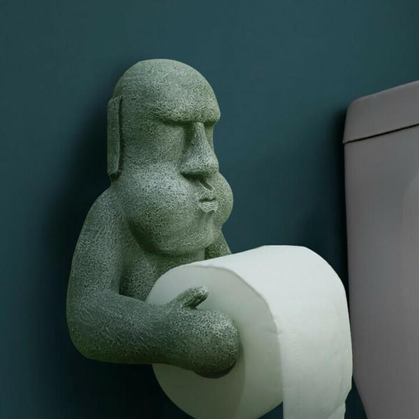 トイレットペーパーホルダー 壁掛け モアイ 石像風 おもしろい トイレ用品 個性的