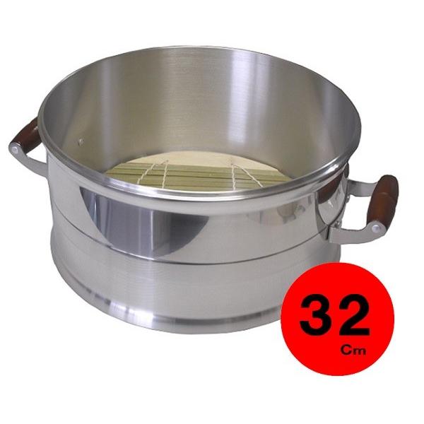 アルミ　釜用セイロ　32ｃ　一段　竹すのこ付き ふかし布付き　【約3.5升用】