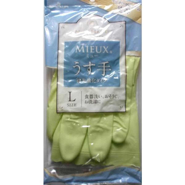 ショーワ ナイスハンド ミュー うす手 指先強化タイプ Ｌ グリーン【炊事・掃除用手袋】