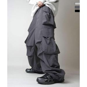 ILL'S イルズ マルチポケット ナイロンカーゴパンツ 裾ドローコード ワイドパンツ ユニセックス...
