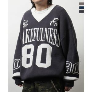 ILL'S イルズ Y2K ロゴ ダメージ加工 Vネック ニット プルオーバー ユニセックス メンズ...