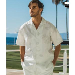 LUXEAKMPLUS リュクスエイケイエムプラス リネンタッチペイズリーオープンカラーシャツ セットアップ対応 メンズ ゴルフウェア スポーツウェア GOLF