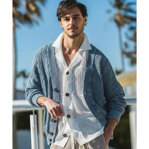 LUXEAKMPLUS リュクスエイケイエムプラス インディゴコットンショールカラーカーディガン メンズ ゴルフウェア スポーツウェア GOLF