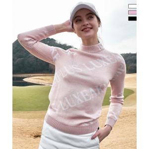 LUXEAKMPLUS リュクスエイケイエムプラス ゴルフ 総柄ロゴモックネックニット レディース おしゃれ かっこいい ブランド ゴルフウェア スポーツウェア GOLF