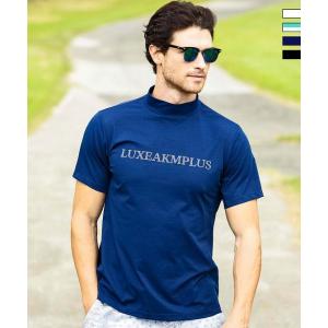 LUXEAKMPLUS リュクスエイケイエムプラス ゴルフ ラインストーンロゴ半袖モックネックTシャツ メンズ ゴルフウェア スポーツウェア GOLF