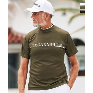 LUXEAKMPLUS リュクスエイケイエムプラス ゴルフ バックロゴ半袖モックネックTシャツ 吸水 UVカット 冷感 メンズ ゴルフウェア スポーツウェア GOLF