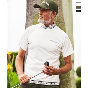 LUXEAKMPLUS リュクスエイケイエムプラス ゴルフ カラーロゴ半袖モックネックTシャツ 吸湿...