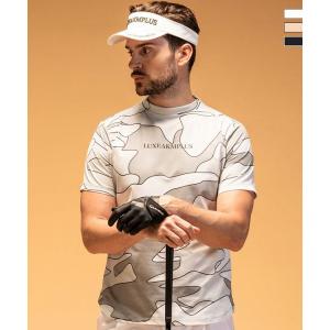 LUXEAKMPLUS リュクスエイケイエムプラス ゴルフ カモ柄半袖モックネックTシャツ 吸水速乾 UVカット メンズ ゴルフウェア スポーツウェア GOLF