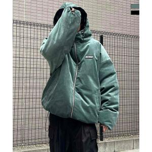 ILL'S（イルズ）ビッグシルエット ラバーワンポイントロゴ ナイロン コーデュロイ エコダウンジャ...