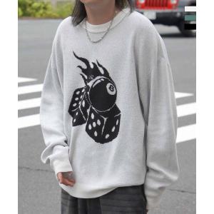 ILL'S イルズ モヘアライク 8ボール ダイス スカル グラフィックジャガード ビッグシルエット...