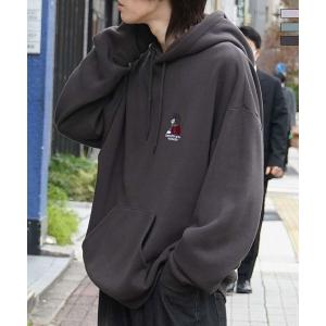 ILL'S イルズ ガールイラストワンポイント刺繍 ビッグシルエット 裏起毛プルオーバーパーカー フ...