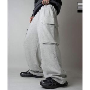 ILL'S イルズ ビッグポケット 裾ドローコード ワイドシルエット 裏毛スウェットカーゴパンツ ユ...
