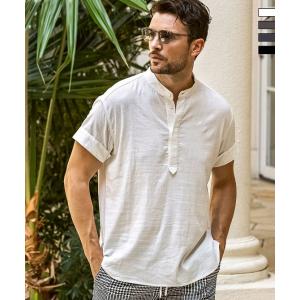 1PIU1UGUALE3 RELAX ウノピゥウノウグァーレトレ リラックス リネンブレンドヘンリーネック半袖シャツ メンズ ウェア ウノピュウ ウノピュー