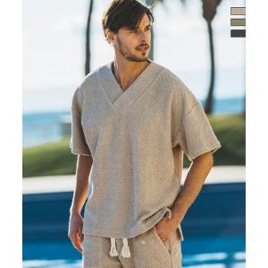 1PIU1UGUALE3 RELAX ウノピゥウノウグァーレトレ リラックス サマーブークレVネックニットトップス セットアップ対応 メンズ ウェア ウノピュウ ウノピュー