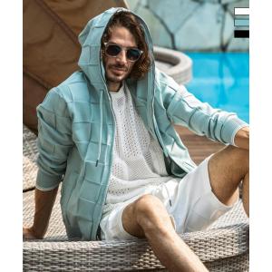 1PIU1UGUALE3 RELAX ウノピゥウノウグァーレトレ リラックス ブロックニットジップアップフーディー メンズ ウェア ウノピュウ ウノピュー