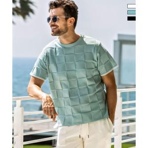 1PIU1UGUALE3 RELAX ウノピゥウノウグァーレトレ リラックス ブロックニット半袖Tシャツ メンズ ウェア ウノピュウ ウノピュー