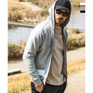 1PIU1UGUALE3 RELAX ウノピゥウノウグァーレトレ リラックス レザーパッチスウェットジップパーカー メンズ セットアップ対応 ウェア ウノピュウ ウノピュー