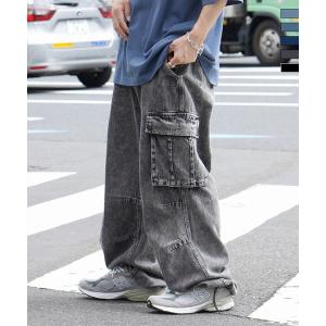 ILL'S イルズ ヴィンテージメイク レトロライク ケミカルウォッシュ ワイドカーゴ デニムパンツ...