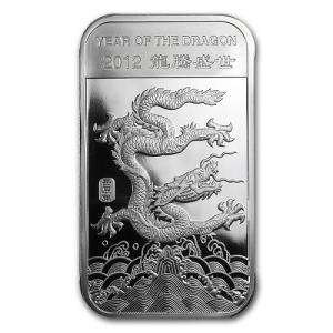 純銀インゴット 干支龍 ドラゴン シルバーバー 1オンス 2012年製 サンシャインミント 品位 99.9% 31.1ｇ｜space-gold