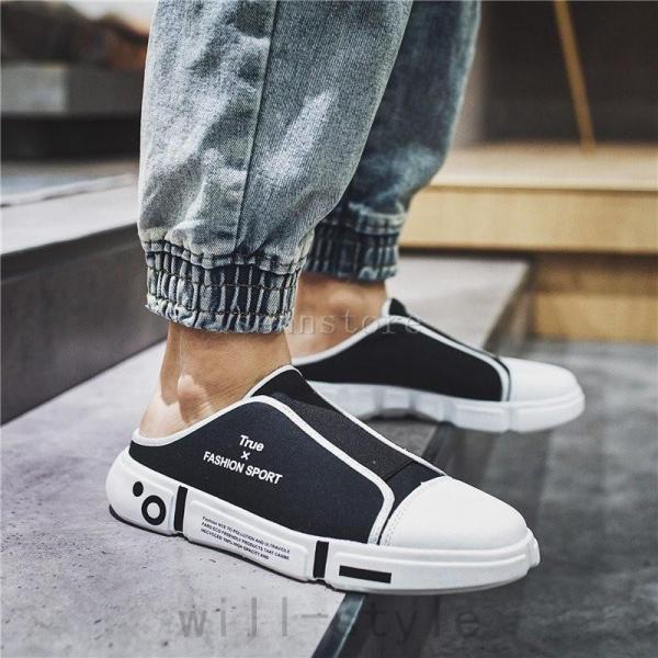 スニーカー キャンバスサンダル メンズ かかとなし 靴 スリッパ サンダル 軽量 ローカット カジュ...