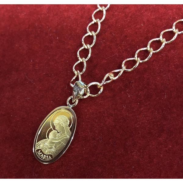 ネックレス マリア金貨1g 楕円伏込枠 ペンダント マリア 純金 コイン スイス パンプ社発行