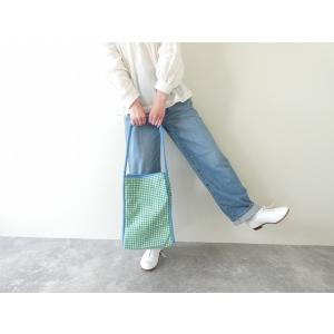 shs パイピングがアクセント ブロックプリントのギンガムチェック柄バッグ(305048)
