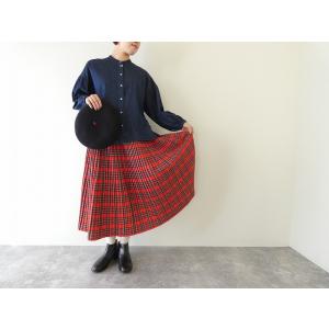 PK 8ozデニムバンドカラーギャザースリーブブラウス(HN2533506)