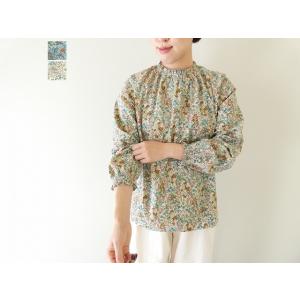 PK 21Wコーデュロイ花柄シャーリングネックブラウス(PN2533516)