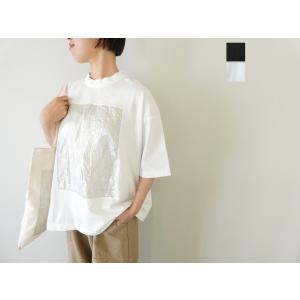 prit(プリット) 空紡天竺×リネン箔プリント5分袖フレームTシャツ(91605)