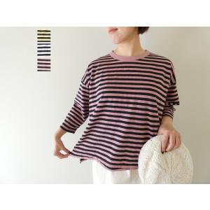 prit(プリット) リサイクルムラ糸天竺ボーダー7分袖ワイドTシャツ(91656)