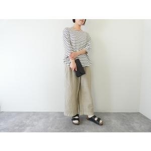 tumugu(ツムグ) スープレコットンボーダー天竺裾ラウンド7分袖ロングTシャツ(TC23115-...