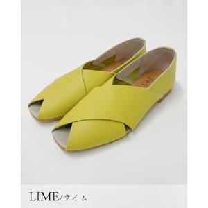 日本製 レザー 本革 オープントゥ フラットシ...の詳細画像5
