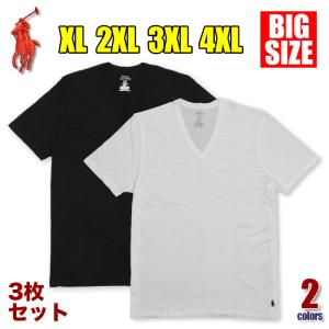 ラルフローレン Vネック Tシャツ メンズ 大きいサイズ POLO RALPH LAUREN 半袖 無地 ビッグサイズ Tシャツ インナー 黒 白 3枚セット XL 2XL 3XL 4XL｜spark