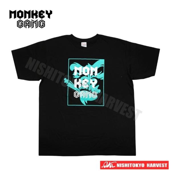 【2-２】MONKEY GANG フォントレイアードモンキー デザイン Tシャツ 【ブラック】