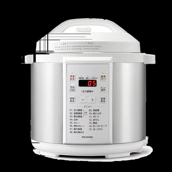 6L アイリスオーヤマ 電気圧力鍋 圧力鍋 6L 低温調理可能 予約調理対応 ケーキも作れる メーカ...