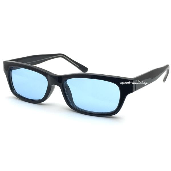 強化SQUARE SUNGLASS BLACK × LIGHT BLUE/スクエアサングラスバイカー...