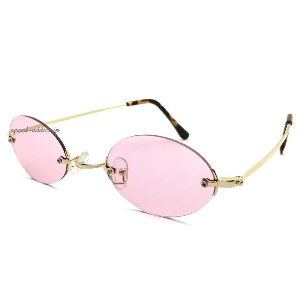 TWO POINT RIMLESS OVAL SUNGLASS GOLD × PINK/ツーポイント...
