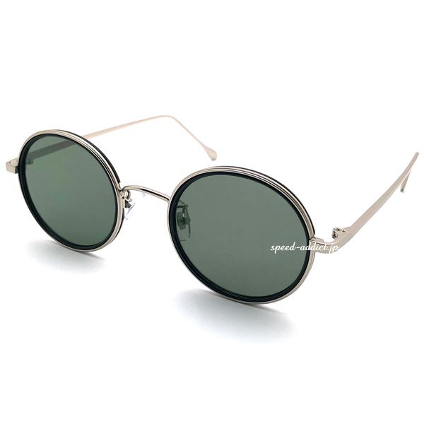 INNER RIM ROUND SUNGLASS 艶消しSILVER/BLACK × GREEN/イ...