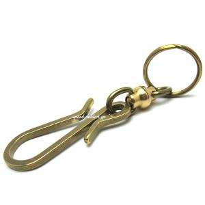 真鍮無垢（鋳物）角形釣り針 KEY HOOK/キーフックオールドスクールお洒落鍵カギベルトループ小物回転キーリングカラビナパーツバイカー単車｜speed-addict