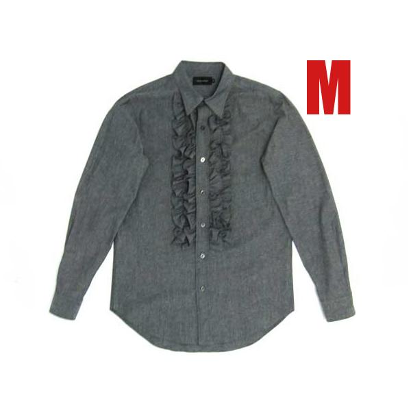 CHAMBRAY FRILL SHIRT BLACK M/シャンブレーシャツドレスシャツタックシャツ...